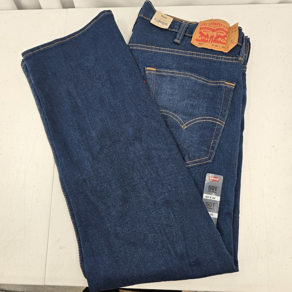 NEW Levi's 501 Original Shrink to Fit Jeans Blue Button Fly Straight Mens 40x30.